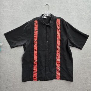 MT:2 Men Button Up Shirt XL Black Animal Print Short Sleeve Polyester Rayon